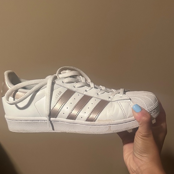 adidas | Shoes | Adidas Superstar White With Metallic Stripes | Poshmark